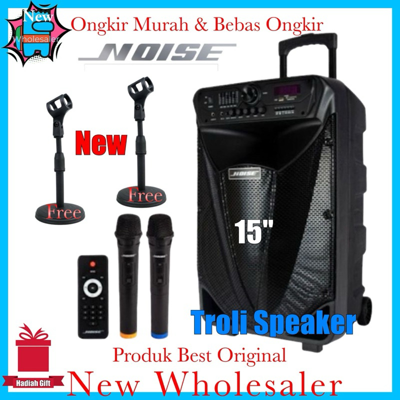 Speaker Aktif 15 inch New Noise 899V Troley Wireless Mic Vokal power Full