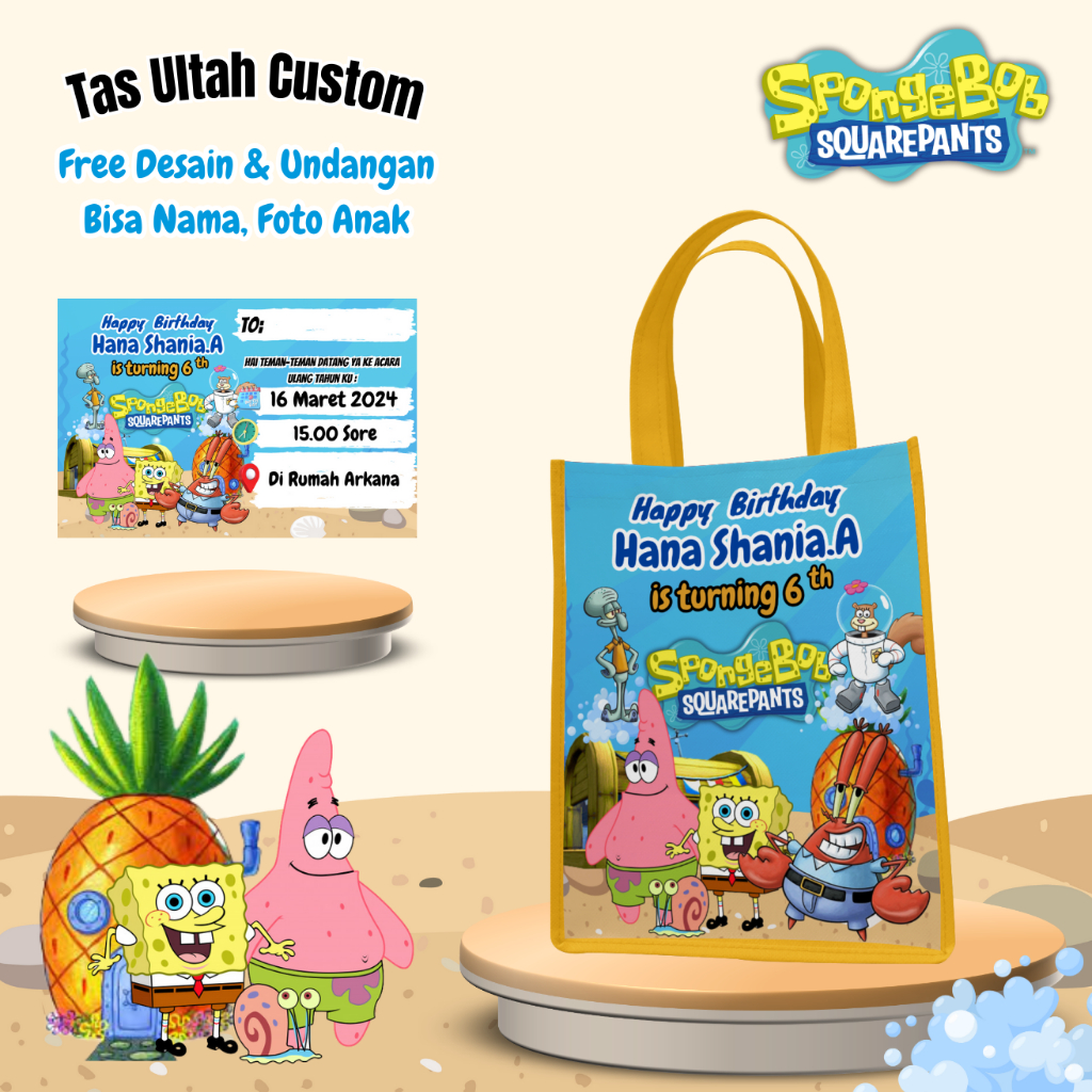 

30 Pcs Tas Ulang Tahun Anak Free Undangan Custom Foto Nama Goodie Bag