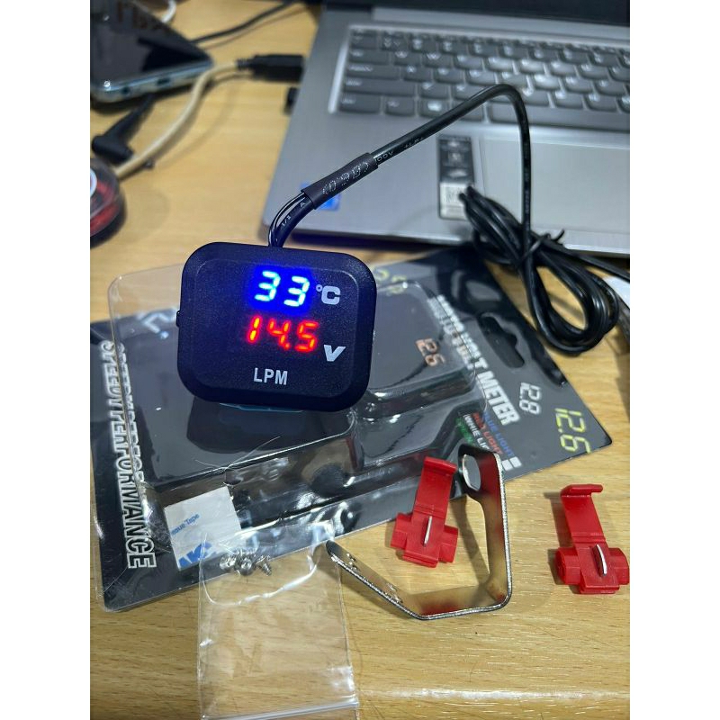 Voltmeter  model  3 In 1 USB Charger Universal SEMUA MOTOR Anti Air Original Termometer Digital Jam 