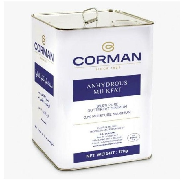 

CORMAN AMF BUTTER P1-3 ANHYDROUS MILKFAT 17KG - 99.9% Milk Fat - Gosend Grab Only