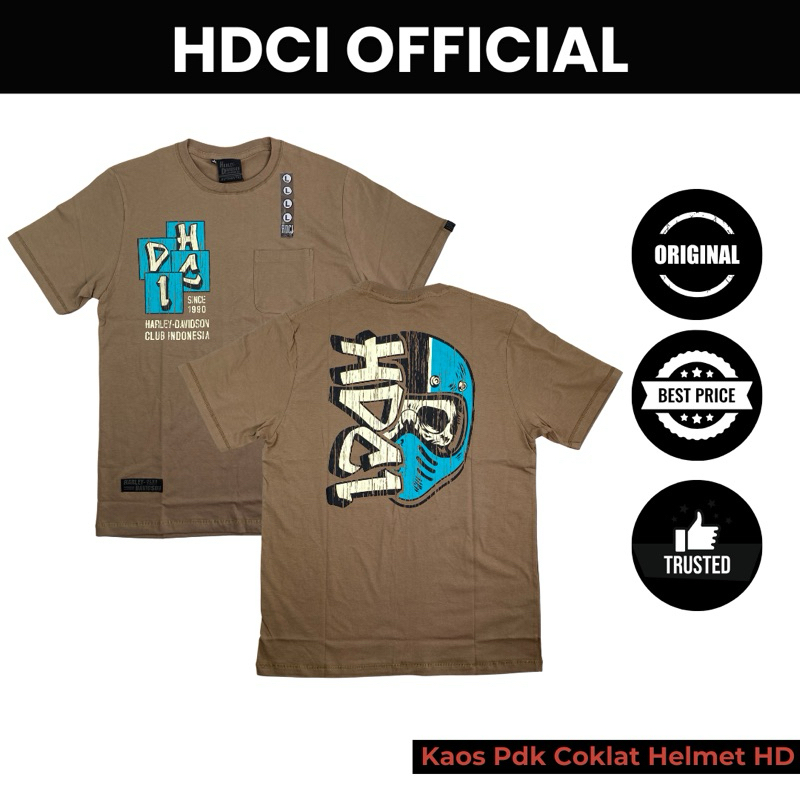 Kaos Pendek Coklat Helmet Harley Davidson Club Indonesia Official Merchandise