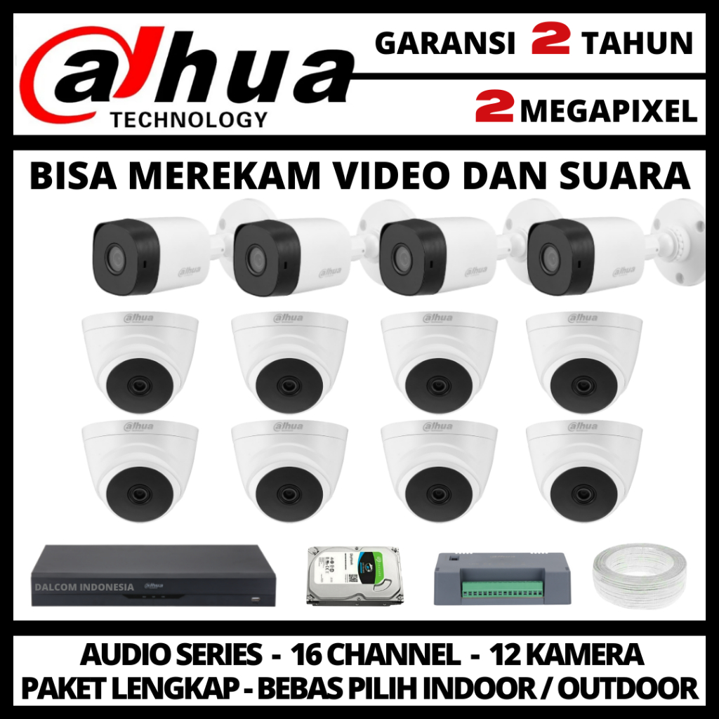 PAKET CCTV DAHUA 2MP DVR 16 CHANNEL 12 KAMERA