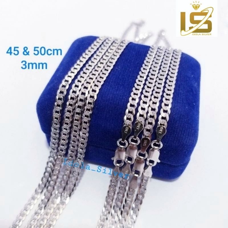 Kalung Perak Silver Asli 925 Lapis Emas Putih Rantai Sisik Naga Ukir 45 Dan 50 Cm - Kalung Pria