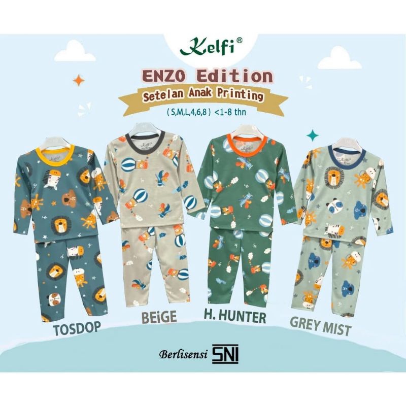 Kelfi Setelan PP Full Printing/ Set Baju Anak Cowok/ Unisex ENZO EDITION