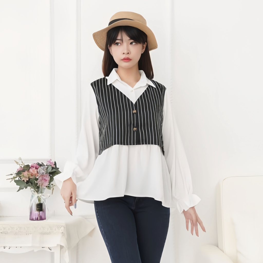Baju Blus Wanita Lengan Panjang Model Rompi