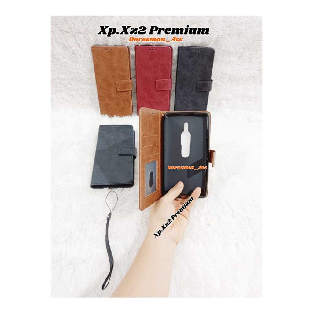 Leather Case Flip Cover Kulit Xperia XZ2Premium / XZ2 Premium Sarung Kulit Dompet Premium