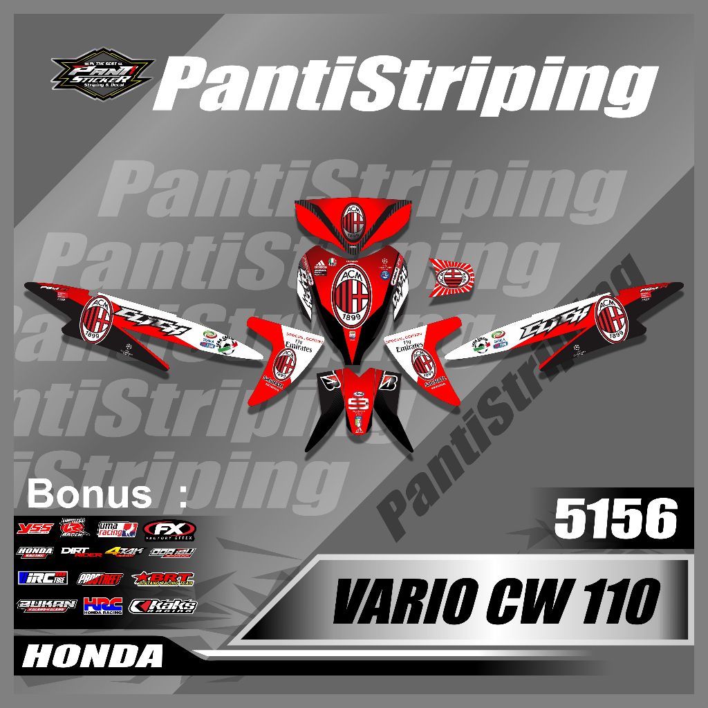 Sticker Decal Vario 110 Cw injeksi -Sticker Skotlet Vario 110 Cw Logo Klub AC Milan- skotlet motor v