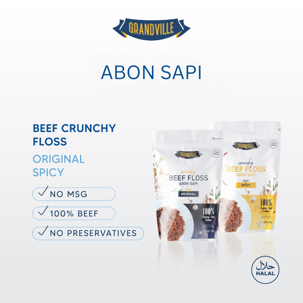 

Grandville - Abon Sapi Crunchy Original dan Pedas 100 g BB Booster Bayi MPASI