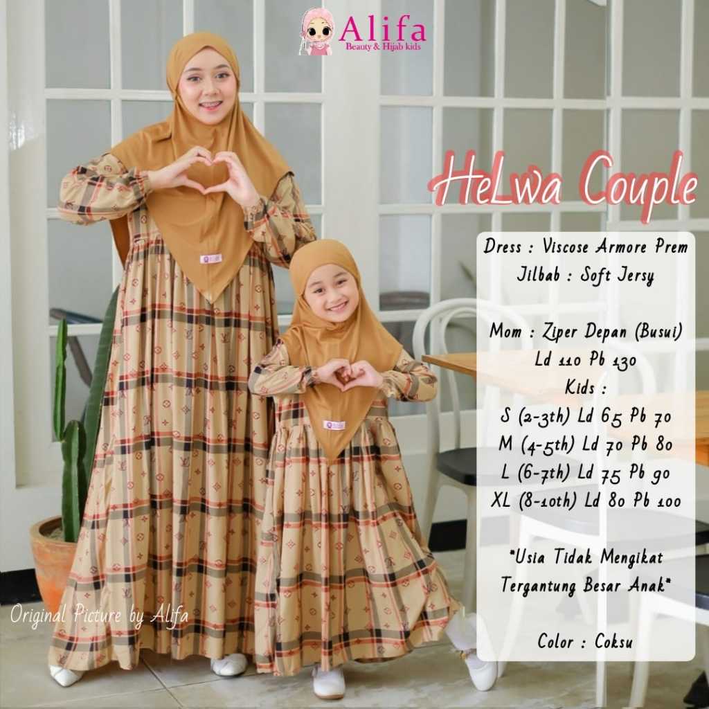 Helwa Couple by Alifa / Gamis Maxi Dress Couple Ibu dan Anak Bahan Rayon Viscose + Jilbab