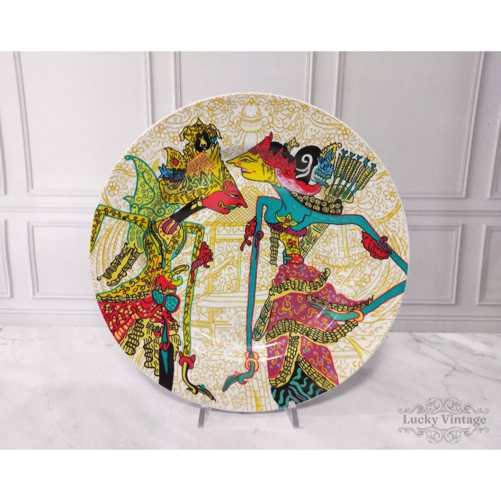 Pajangan Piring Hias Batik Porselen Vintage Retro Rama Sinta Colorfull