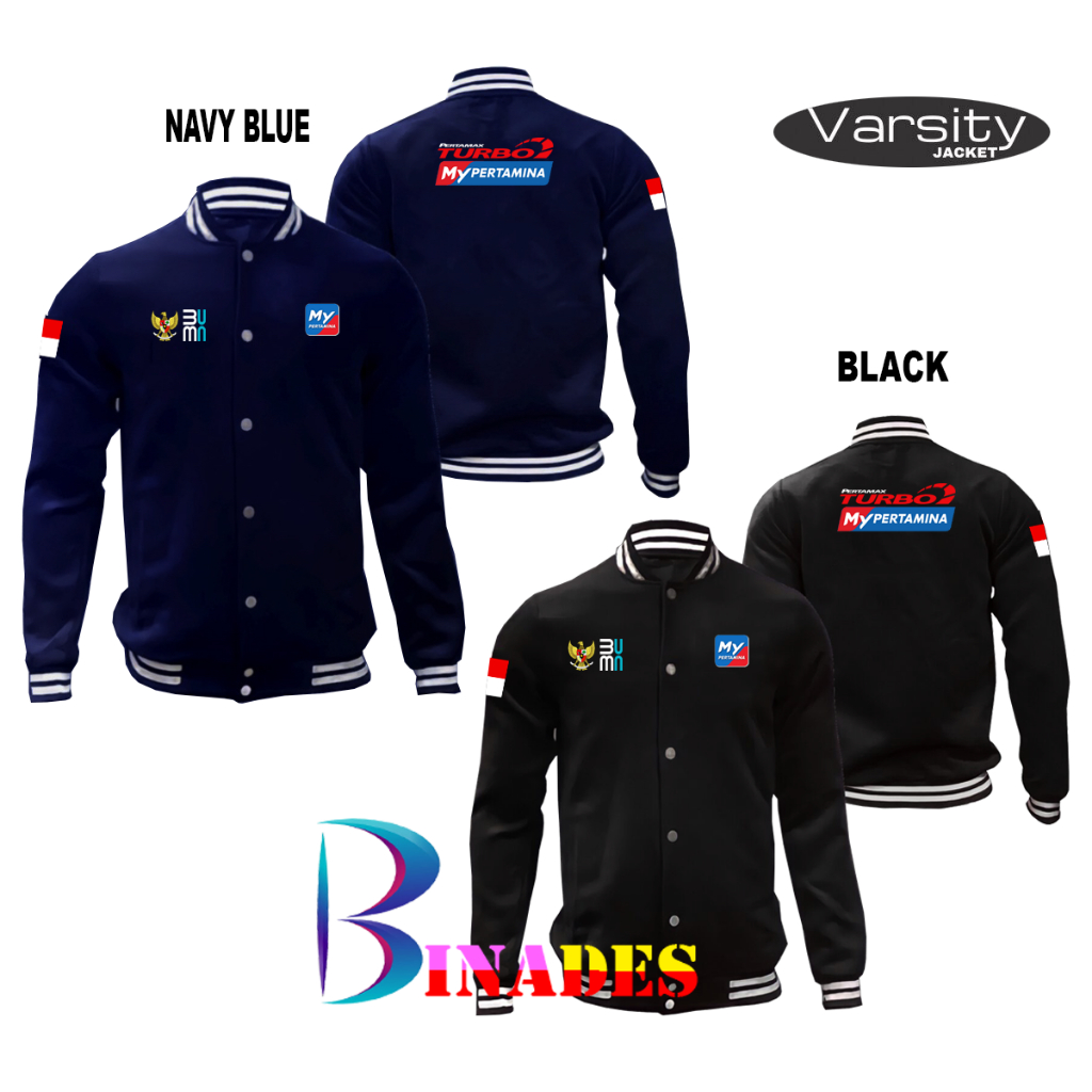 JUAL JAKET VARSITY myPERTAMINA LOGO DADA DAN PUNGGUNG PERTAMAX TURBO PERTAMINA 01 BINADES