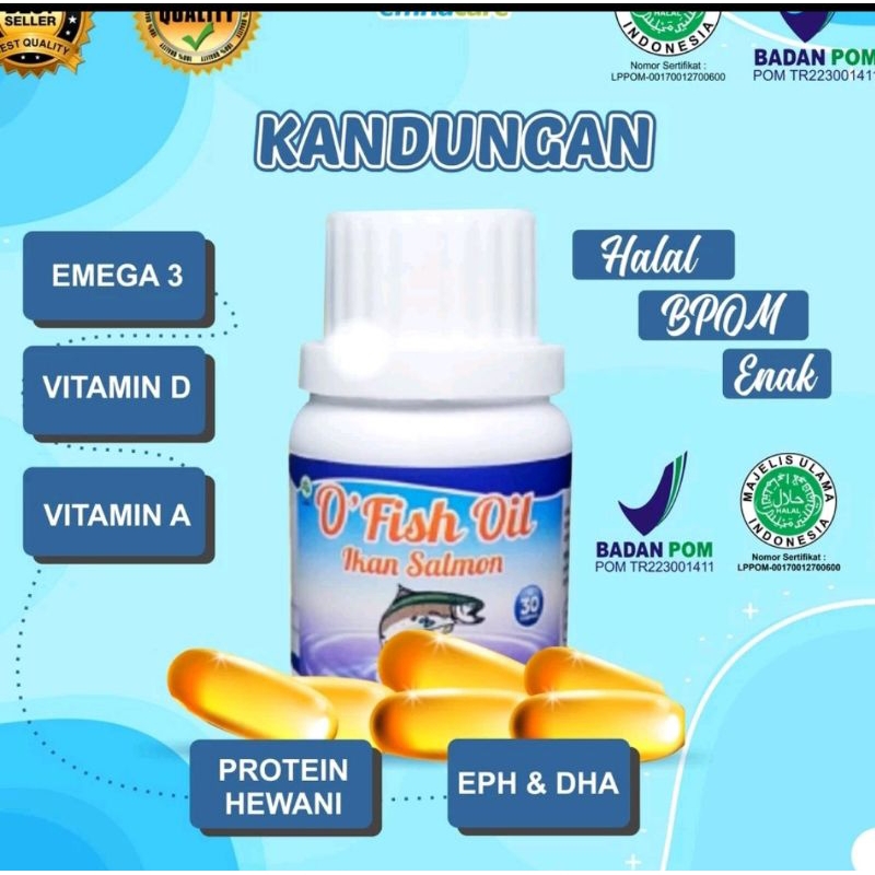 O FISH OIL 30 Kapsul Minyak Ikan Salmon Omega 3 Squalene | Salmon Fish Lever Oil plus DHA Vitamin