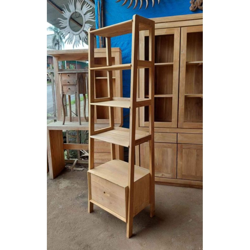 rak buku rak serbaguna jati rak pojok ruang tamu