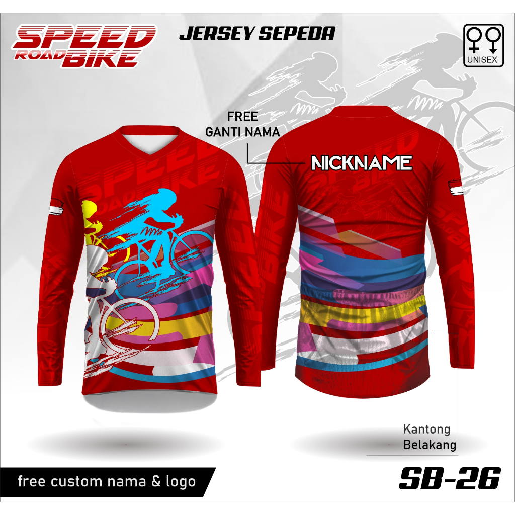 Jersey sepeda baju gowes speed kaos bike lengan panjang kantong belakang