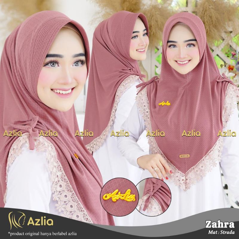 Zahra azlia jilbab instan bergo kerut kanan kiri renda mewah premium