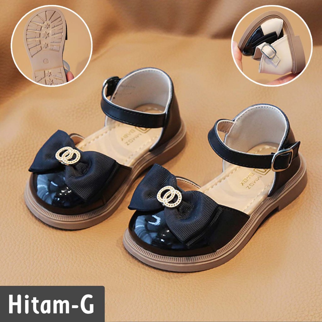 Sepatu Anak Perempuan Import Sepatu Anak Cantik Sepatu Anak Perempuan Black Bow Cream