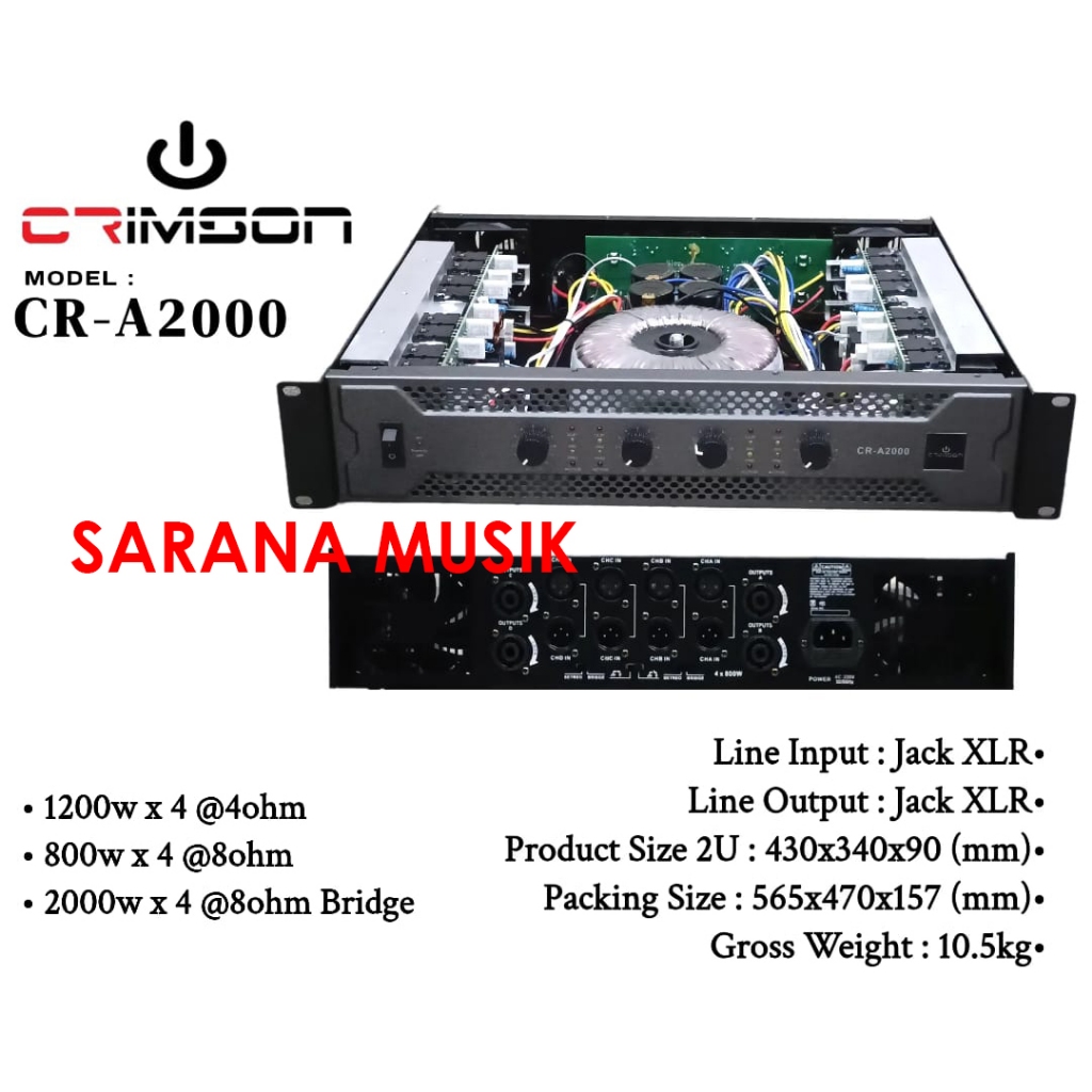 Power Ampli Crimson CR A2000 CR A-2000 Crimson CRA2000 Power Amplifier 1200 WATT 4 Channel Original