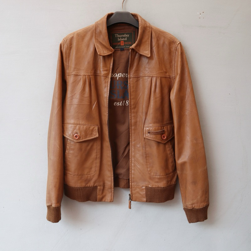 Thursday Island Jaket kulit vintage bomber Pl bekas preloved second leather jacket