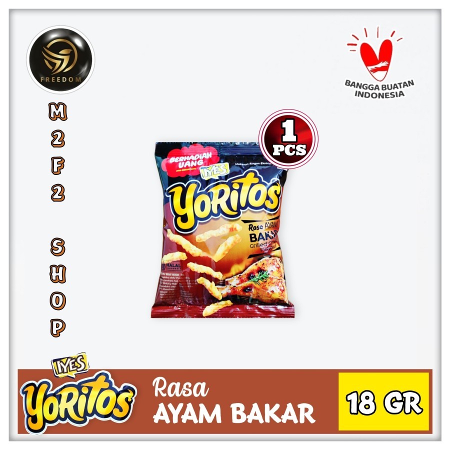 

Iyes Snack Yoritos Grilled Chicken Flavour | Camilan Rasa Ayam Bakar Original Sachet - 18 gr (Kemasan Satuan)