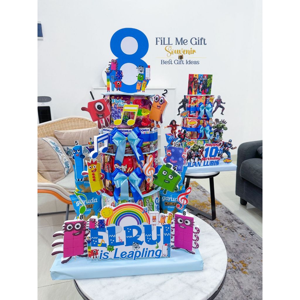 

BK - Number Blocks - Snack Tower Cake Tart Birthday / Kado Ulang Tahun Kue Snack Lucu Tingkat