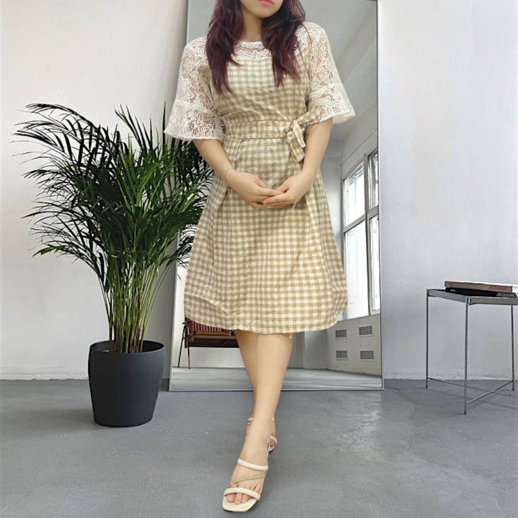 AC Dress Hikita Baju Dres Wanita Motif Kotak-kotak PREMIUM QUALITY UK Fit To L-XL LD 100CM PJ 85CM K