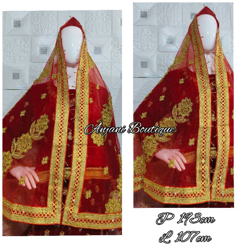 Selendang pengantin india bordir, selendang india, dupatta india