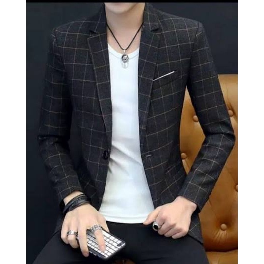 Baru PRYZA Jas Blazer Pria Tartan Model Terbaru Terpopuler Termurah Slimfit Formal Casual Korea Styl