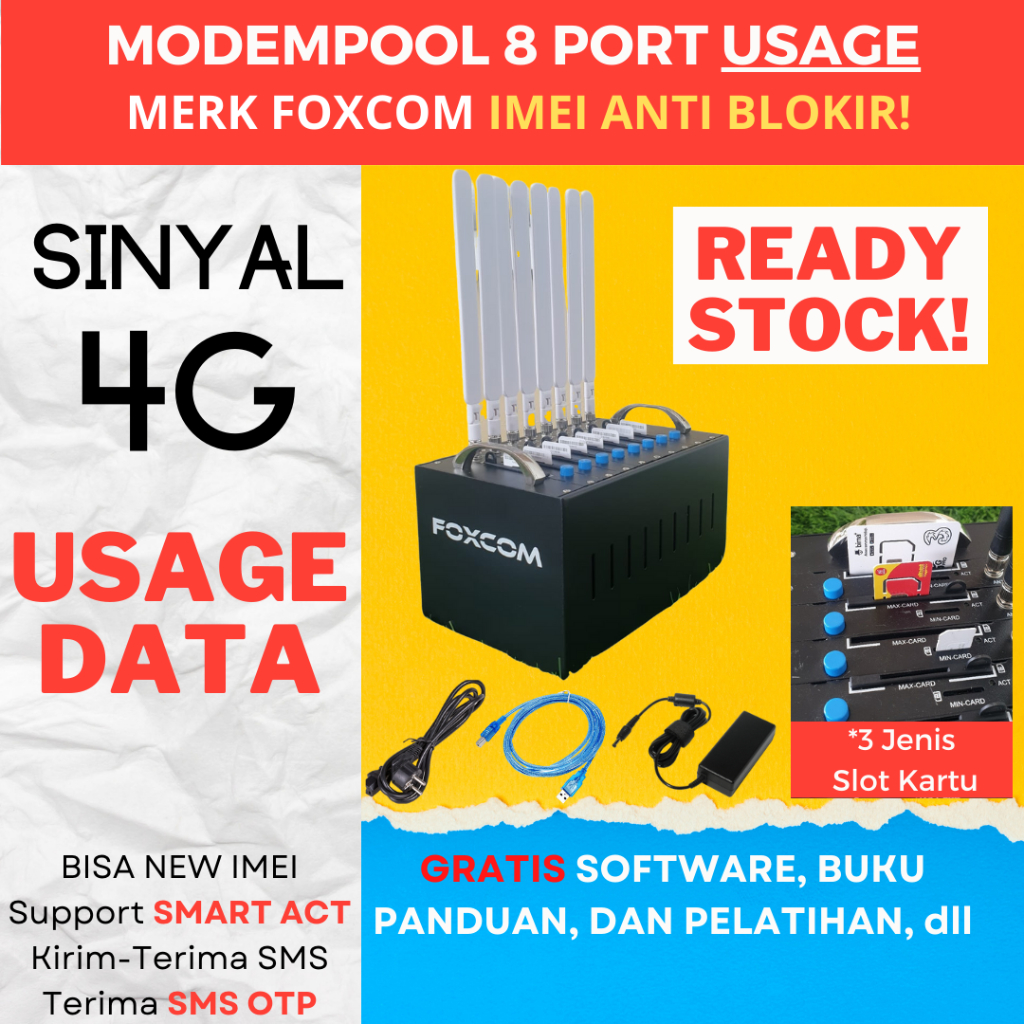 FOXCOM 8 PORT 4G USAGE | QUECTEL EC20 BARU GARANSI 1 TAHUN | USAGE DATA | USAGE KUOTA | GRATIS SOFTW