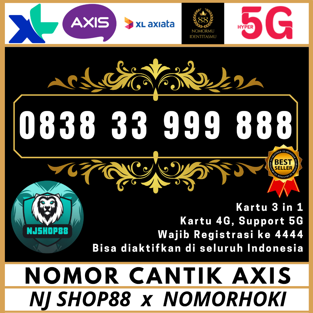 NOMOR CANTIK AXIS KARTU PERDANA AXIS 4G/5G 0838 33 999 888