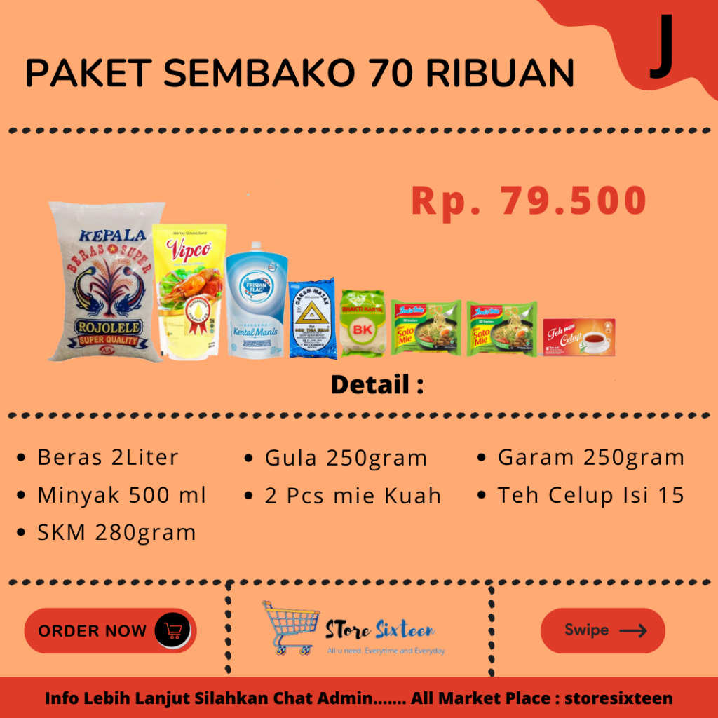 

Paket Sembako 70 Ribuan J / Paket Sembako Murah By Storesixteen