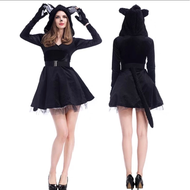 [ WOMEN1713 ] black cat women adult costume halloween | kostum kucing dres hitam dewasa