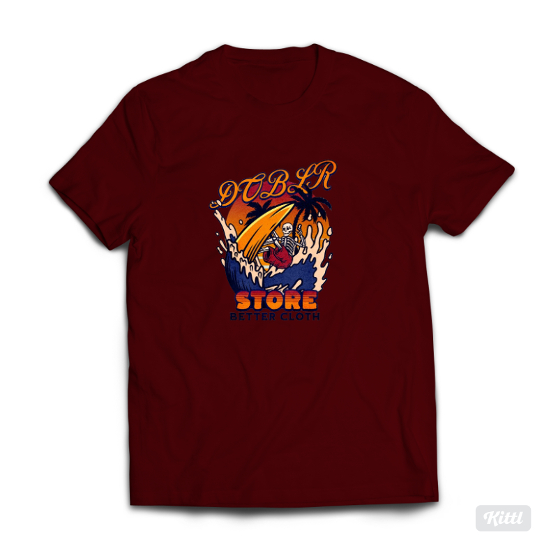 Kaos cotton combed 30s beach&surf 2 maroon local brand original