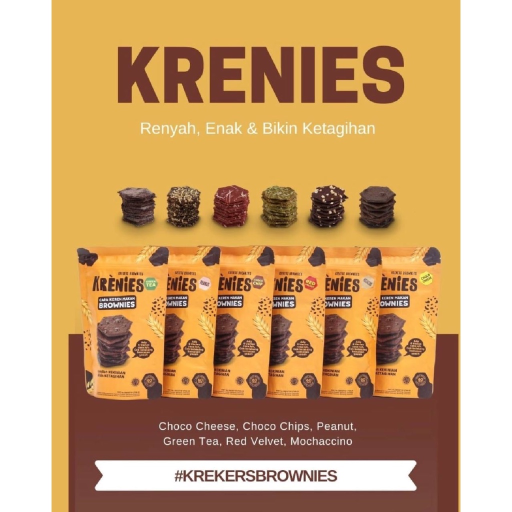 

Snack Viral Krekers Brownies (KreNies) - 60 gram - Keripik Kue Kering Brownies Crispy, Enak, Jajanan, Cemilan Kekinian