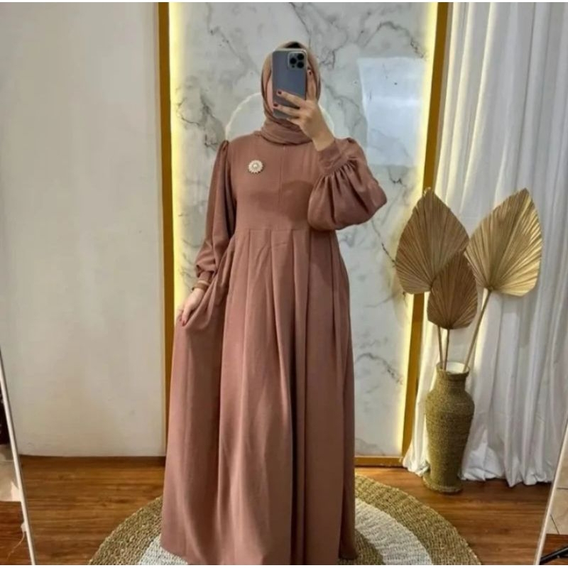 Larissa Dress Gamis Lebaran Terbaru 2024 Tangan Balon Kekinian Crinkle Airflow size L XL XXL - Gamis