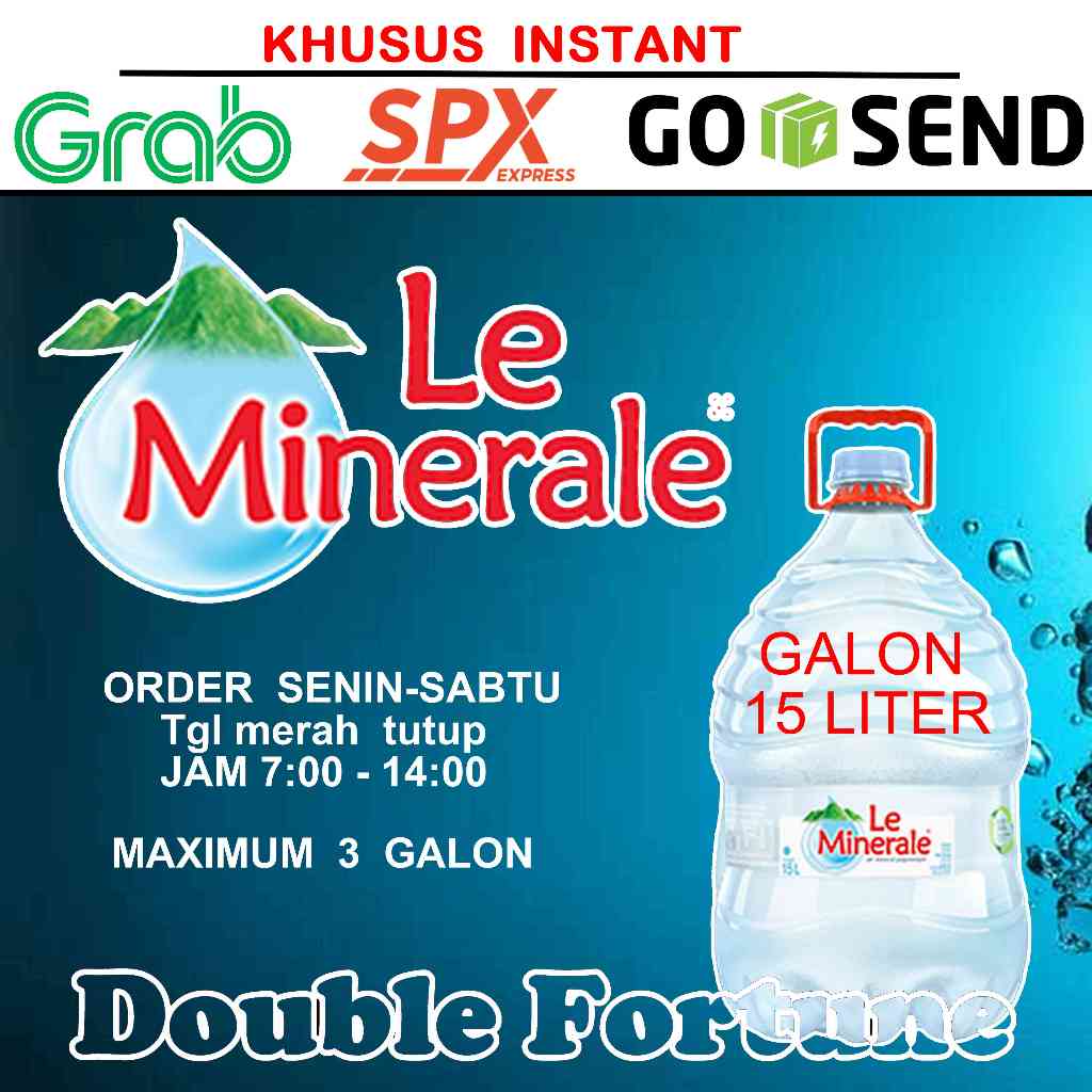 LE MINERALE GALON ISI 15 LITER AIR MINUM MINERAL KURIR INSTANT GRAB GOSEND SPX EXPRESS