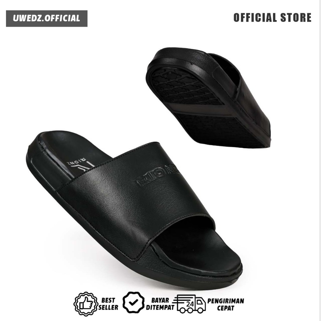 Sandal Slide Distro Fullblack Sendal Hijack Original Trendy Santai Casual Harian