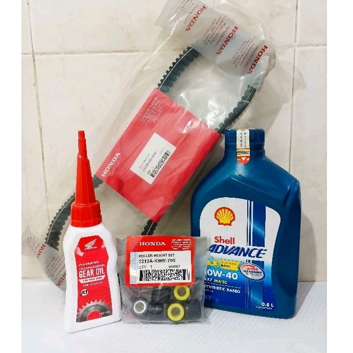 PAKET OLI SHELL AX7 MATIC 800ML + AHM GEAR 120 + VBELT ROLLER HONDA GENIO / BEAT / SCOOPY ( KOJ )