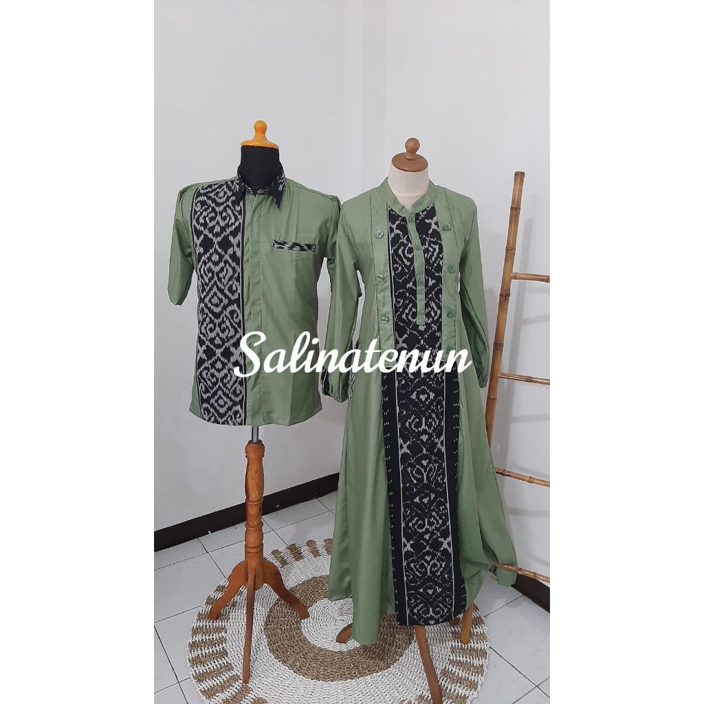 Set Couple Kemeja + Dress Tenun Asli Jepara Freya Hijau