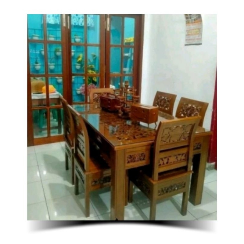 MEJA MAKAN KARTINI MAWAR UKIR JATI JEPARA