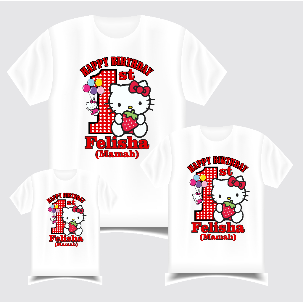FREE NAMA Kaos Anak dan dewasa Motif Hello Kitty BAJU Couple Keluarga