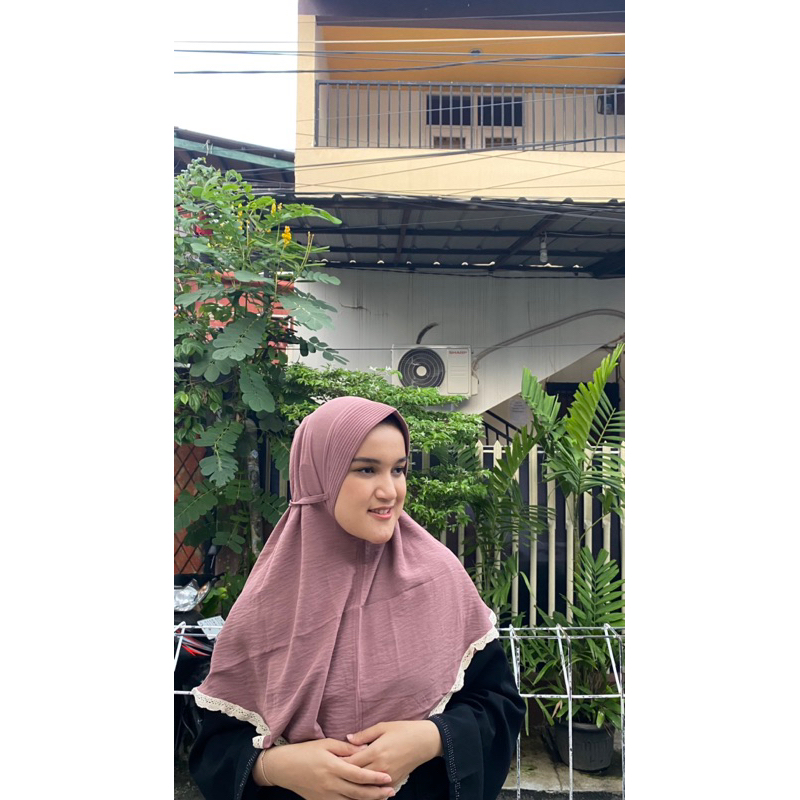 Jilbab instan Renda / Jilbab Instan Renda Bahan katun crinkle || yasfar hijab