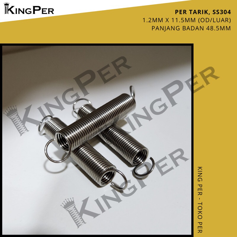 Per Tarik SS304 1.2mm x 11.5mm (OD), Panjang Badan 48.5mm, Extension Spring Per Pegas Tarik