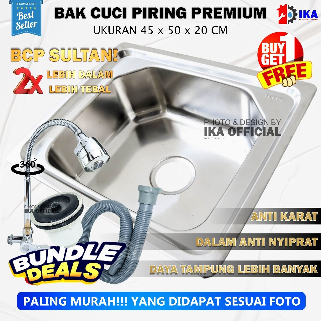 Bak Cuci Piring Todini Stainless Wastafel + Afur / 52cm x 43cm / Kitchen Sink Dapur BCP Mewah Sultan