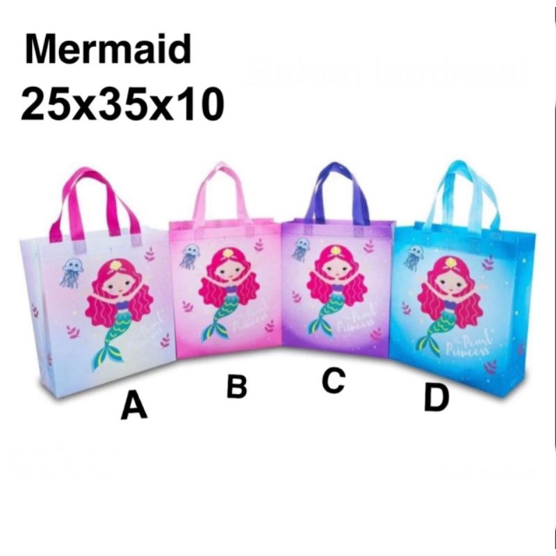 

( 1 lusin ) TOTE BAG GOODIE BAG TAS ULANG TAHUN ANAK MERMAID Goodiebag tas souvenir ulang tahun anak tas karakter 25x35x10 Tas Souvenir Ulang Tahun Anak Goodiebag Motif Kartun Premium