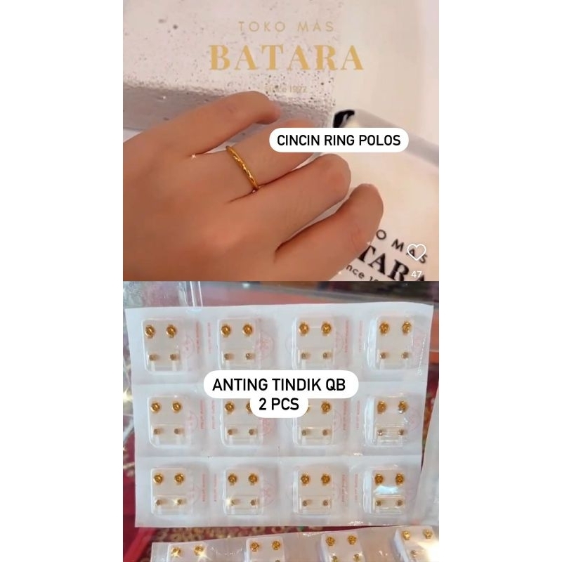 Orderan Kak Husnatul - Cincin Ring Polos Emas 99% 5 gr & Anting tindik qb 2 pcs