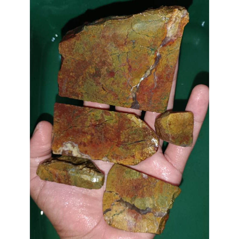 BAHAN NATURAL ROUGH JESPER MULTI COLOUR PANCAWARNA CORAK MERAH / BATU AKIK MOTIF GAMBAR