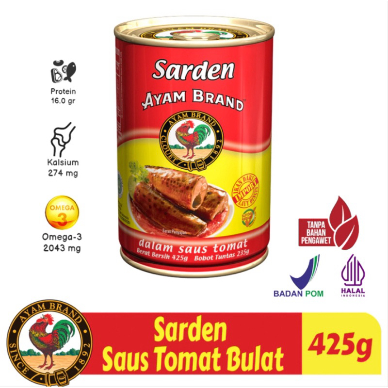 

Ayam Brand - Ikan Sarden Kaleng Bulat Saus Tomat 425gr