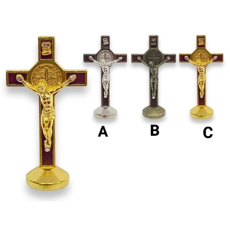Salib Duduk Benediktus Mini 9cm Klasik - Salib Duduk - Salib Mobil Benediktus - Salib Meja