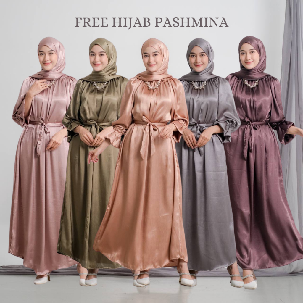 (Set Hijab Pashmina) Havia Dress Abaya Syari Cradenza Silk Premium / Dress Muslim Wanita Gamis Lebaran Dewasa / Dress Kondangan Mewah 2024