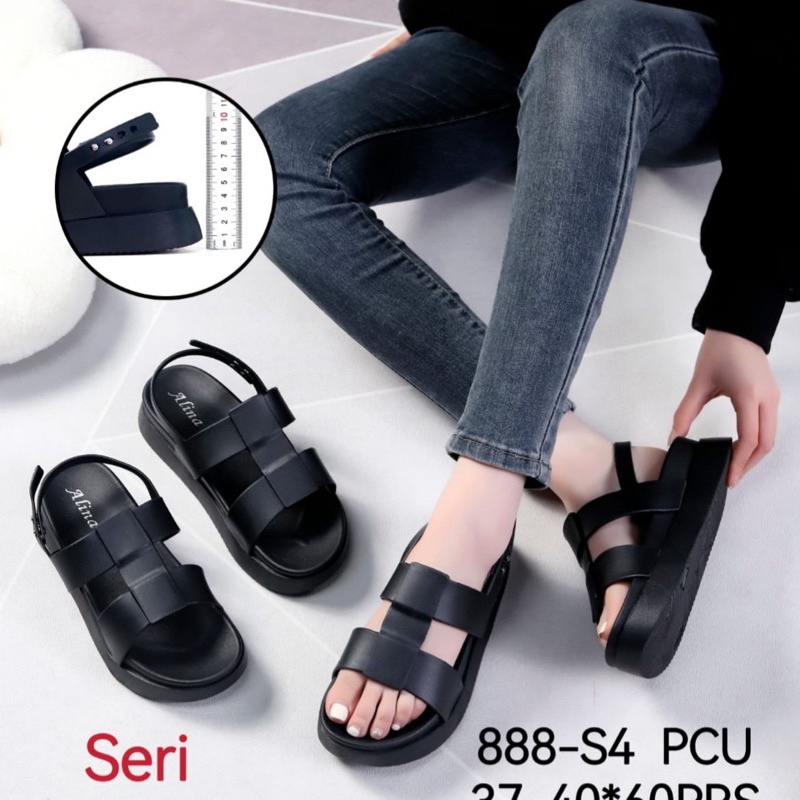 SEPATU SANDAL WEDGES KARET WANITA ALINA 888